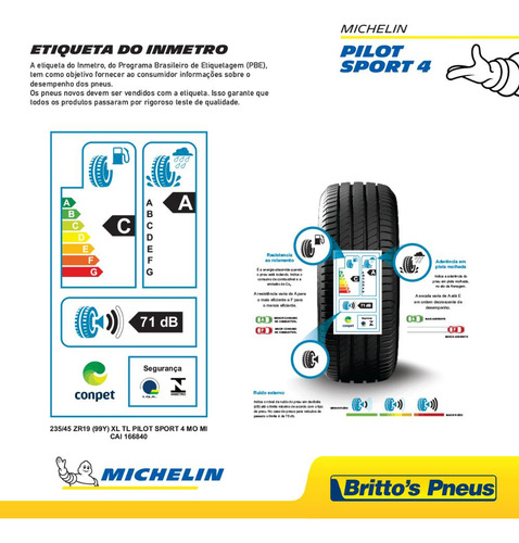 Kit 4 Pneus Compass Aro 19 Michelin Pilot Sport 4 235/45 R19