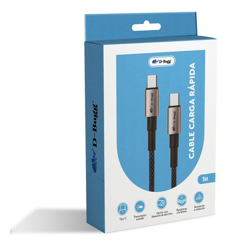 Cable Tipo C A Tipo C Trenzado Reforzado Carga Rápida 1 M Negro