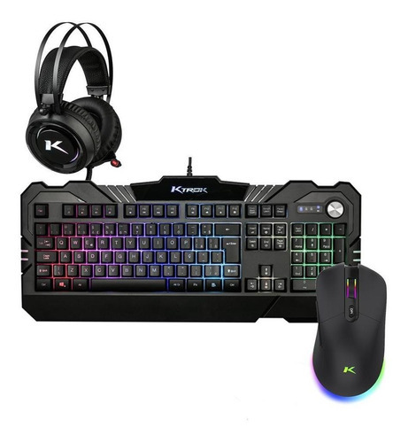 Kit Gamer Mouse Sem Fio Teclado Semi Mecanico E Headset Rgb Cor do teclado Preto