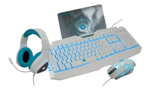 Kit Gaming Vortred V-930457 4 En 1 Alámbrico Usb Blanco /v Color del mouse Blanco/Cian