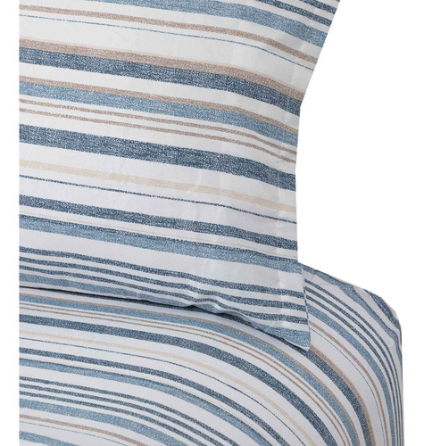 Sabanas Microfibra 2 Plaza Lineas Azul Beige