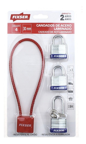 Set 4 Candados Importado 30mm Y Linga Seguridad Fact A 