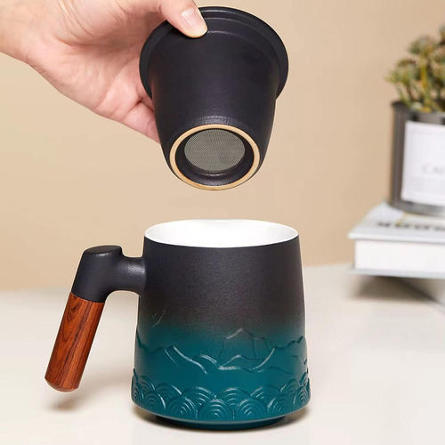 Taza Infusor De Te Filtros Para Te Infusor Con Taza Y Tapa Color Negro Con Blanco