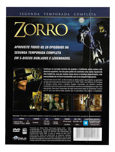 Box Dvd Zorro Segunda Temporada Completa 39 Episódios