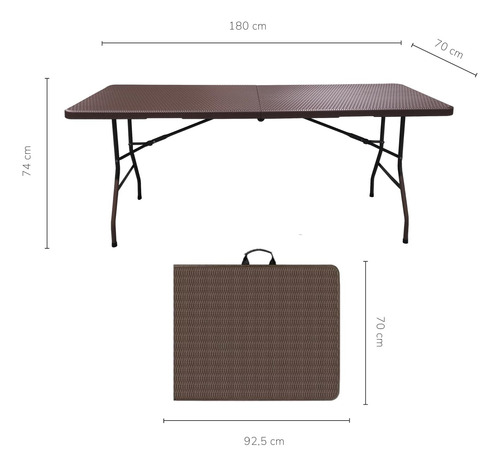 Mesa Plegable De Plástico Simil Ratan 180 Cm Color Café