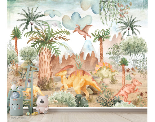 Vinilos Murales Empapelados Infantil Dinosaurios Montañas
