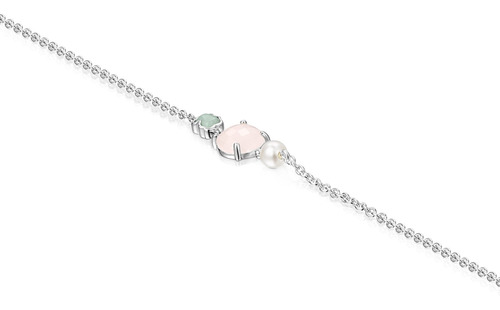 Pulsera Tous Mini Color De Plata, Cuarzo Rosa, Amazonita