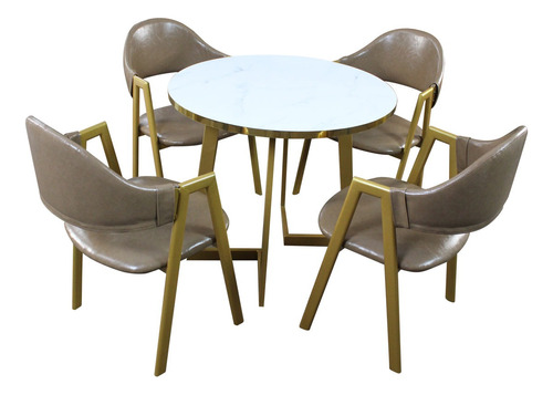 Comedor Circular Dorado Con 4 Sillas