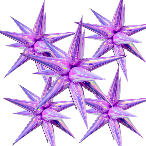 5 Globos Estrellas 14 Puntas Iridiscente 4d Metalizadas 70cm Lila Estrella Iridiscente 70cm