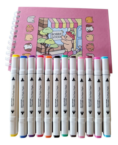 Kit Bobbie Goods Capa Dura + Caneta Touch 12 Cores