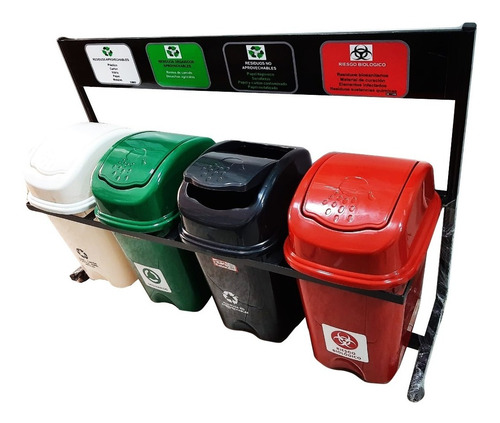 Punto Ecológico Cuatro Puestos 30 Litros Base Metálica