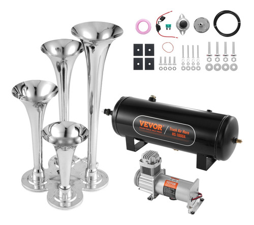 Kit Bocinas Tren Aire 4 Trompetas 150db 12v 160psi 10lt