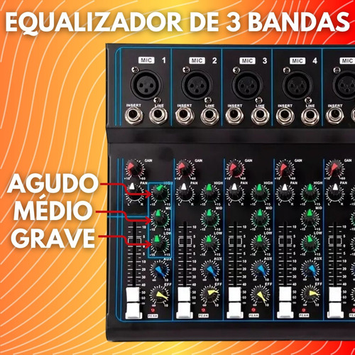 Kit Caixa Som Bluetooth Ativa 200w Mesa Som 8 Canais Mxt