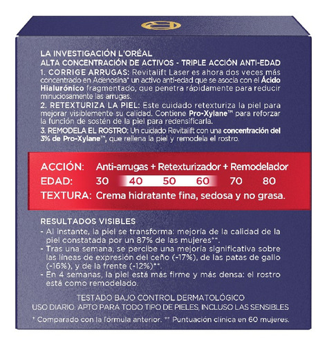 Imagen 3 de 7 de Crema Hidratante Antiarrugas De Día Revitalift Loreal, 50ml