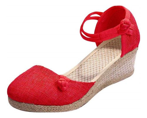 Sandalias Tacón Alpargatas Plataforma Yute Color Con Mujer