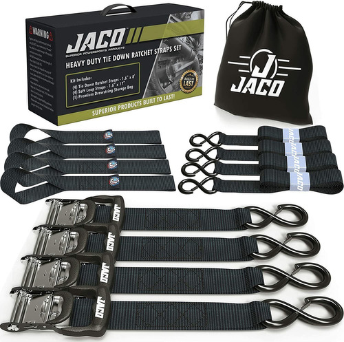 Jaco Ratchet Tie Down Straps - 1.6  X 8 Ft | Heavy Duty Tie 