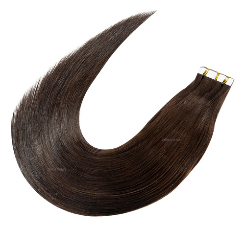 40 Pzs Extensiones De Cabello Con Base Pu Humano Real 45cm Pu-2x-castaño Muy Oscuro