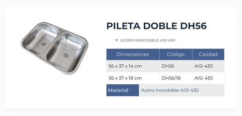 Combo Griferia Cocina Fv Monoc + Pileta Bacha Doble Dh56