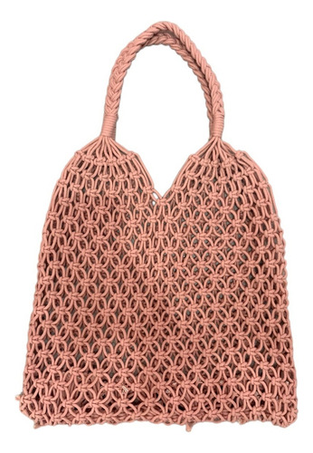 Bolso Macrame Trenzado Compañia De Sombreros Color Rosa Correa De Hombro A Tono Diseño De La Tela Algodón Y Poliéster