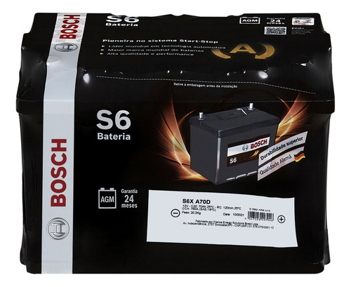 Bateria Bosch Automotiva 70 Ah 12v Selada Agm A70d S6x
