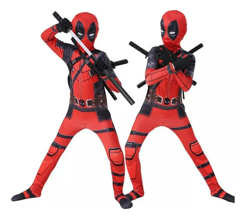Traje Deadpool Cos + Mochila + Espada Para Crianças Adultos1