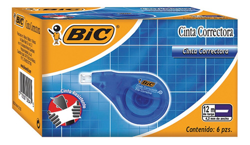 Cinta Correctora Bic Blanca 12 M X 4.2 Mm 6 Piezas