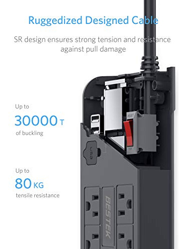 Bestek Tira Protectora Sobretension 8 Estacion Usb 5,2 4 Y4