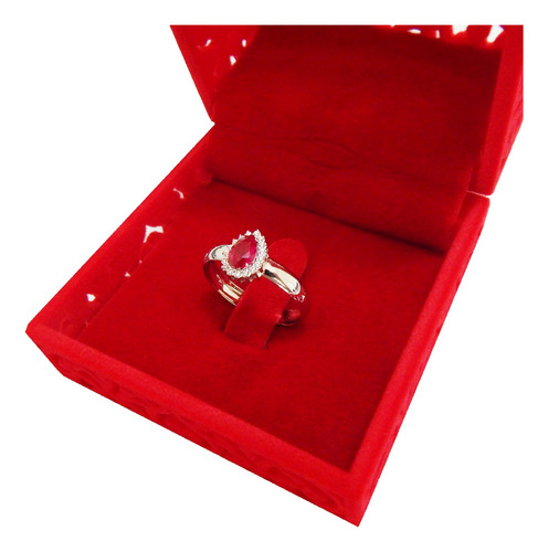 Conjunto De Ouro Branco 18k Com Rubi Sintético E Zircônias