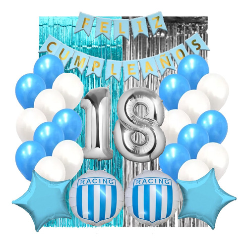 Combo Kit Globos Racing Numeros Feliz Cumple Cortinas Fiesta