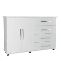 Comprar Cômoda Multiuso Para Quarto 4 Gavetas 2 Portas Évora Branco
