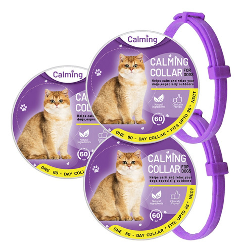 3×collar Calmante Antiestrés Para Gatos, Feromonas Ajustab .