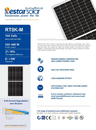 Panel Solar 450w 455w Monocristalino