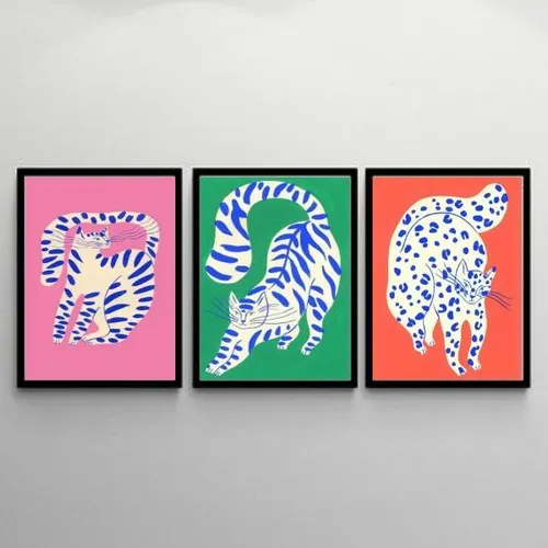 Kit de 3 marcos pintados para gatos, 33 x 24 cm, marco negro
