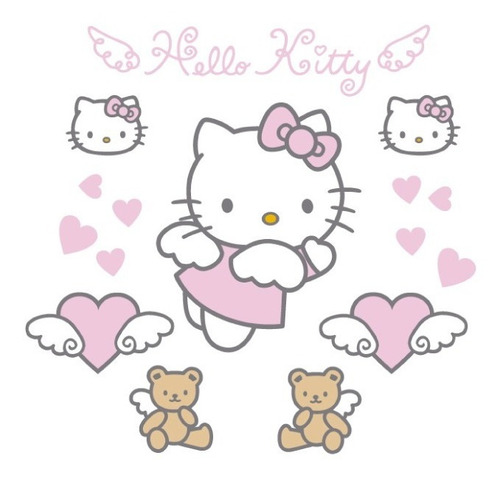 Vinil Decorativo Hello Kitty. Calcomanía De Pared Corazones Color Multicolor