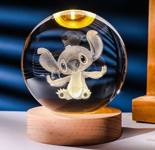 Lampara Esfera Bola Cristal 3d Stitch Stich Luz Gigante Gran Cristal Cristal