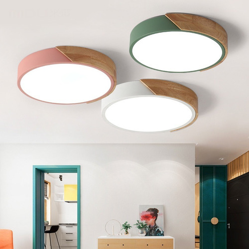 Luminaria Plafon Led 20w Varios Colores Con Madera Chiaro
