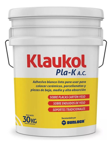Adhesivo Pegamento Klaukol Pla-k X 30 Kg Color Blanco