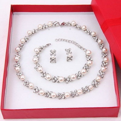 Conjunto Aros Collar Pulsera Novias Boda Strass Perlas Ap-01