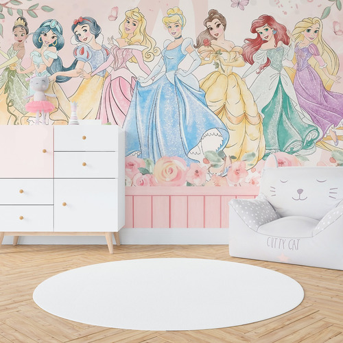 Papel De Parede Feminino Princesas Disney Aquarela Ripas M²