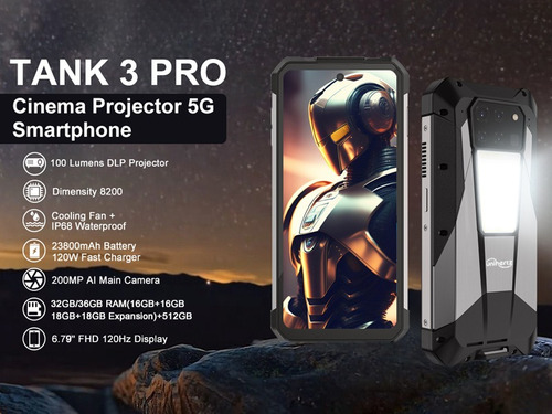 Unihertz Tank 3 Pro 8849 Smartphone Robusto Con Proyector De 100 Lúmenes 32 Gb 512 Gb 23800 Mah Android 14 Frecuencia De Actualización De 120 Hz