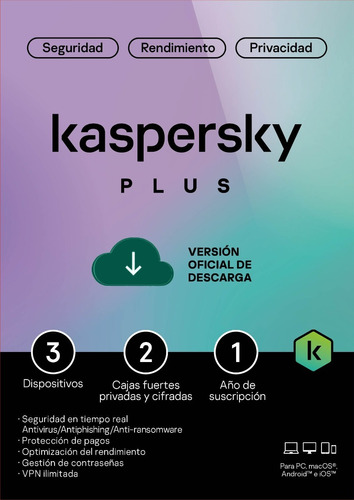 Kaspersky Plus 3 Dispositivos 1 Año Base