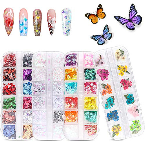 48 Colores Flores Secas Nail Art Mariposa Brillo Escama 3d H