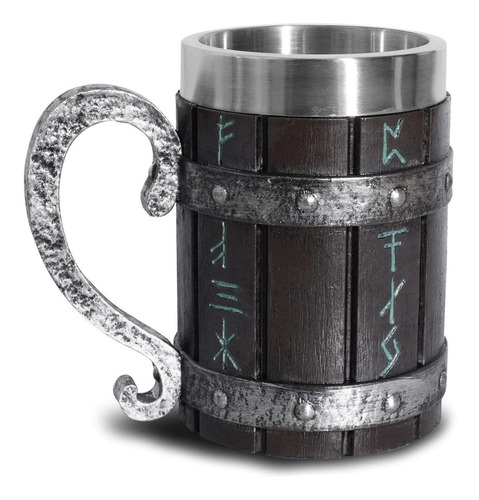 Taza Tazon Mug Vikingo Barril Acero Inoxidable 600ml