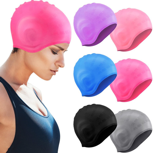 6 Gorra Natacion Unisex Silicona Para Dama Baño Cabello