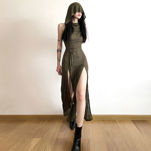 Vestido Largo Sin Mangas Con Capucha De Moda Estilo Coreano