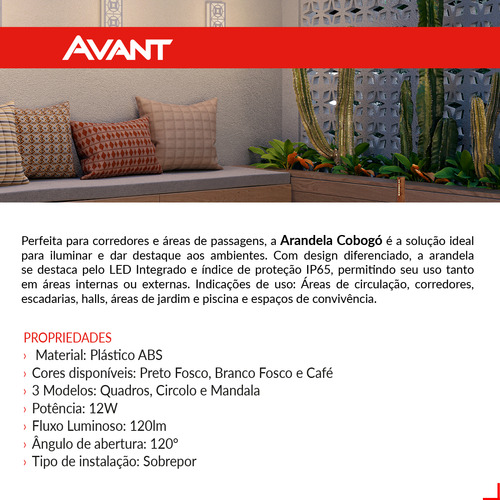 Arandela Externa Interna Parede Cobogó Quadros 12w 720lm Ip65 3000K 127/220V Cor Marrom Café Luz Branco Quente 341340371