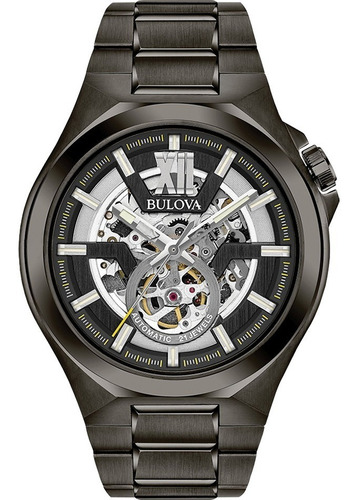 Reloj Bulova Automatic Skeleton Original Para Hombre 98a179 Color de la correa Negro Color del bisel Negro Color del fondo Negro