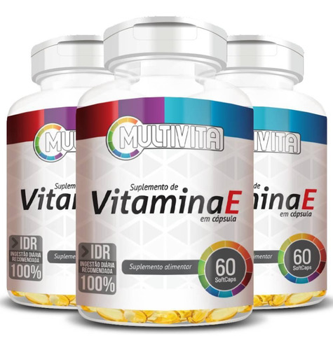 Kit 3x Vitamina E 100% Idr 60 Cápsulas - Multivita