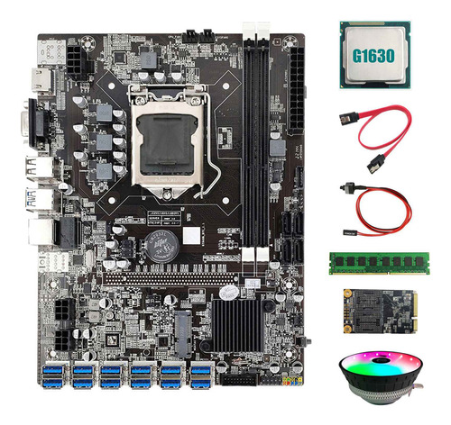 Placa Madre B75 Btc Mining 12 Usb+cpu G1630+ventilador Rgb+d