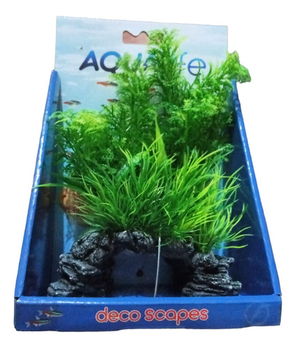 Adorno De Resina Marina Acuario Planta Con Roca 12,5x18,5cm
